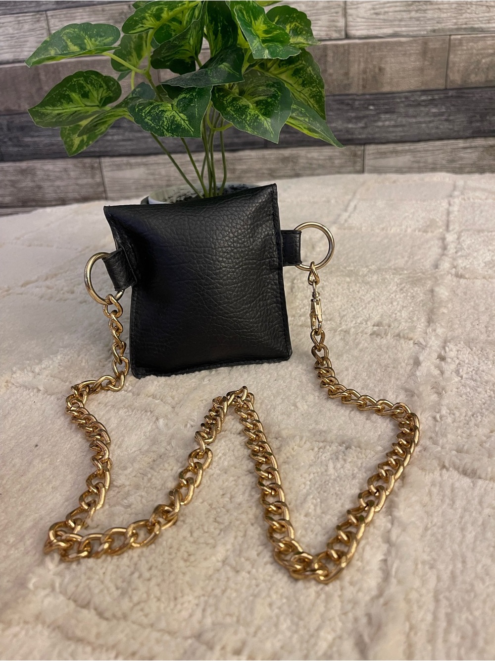 Black Leather Mini Crossbody with Gold Chain - Picture 2 of 4